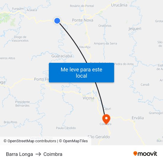 Barra Longa to Coimbra map