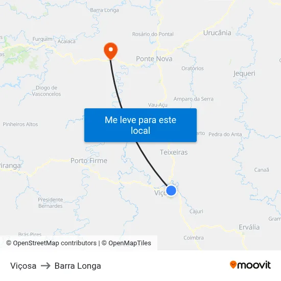 Viçosa to Barra Longa map