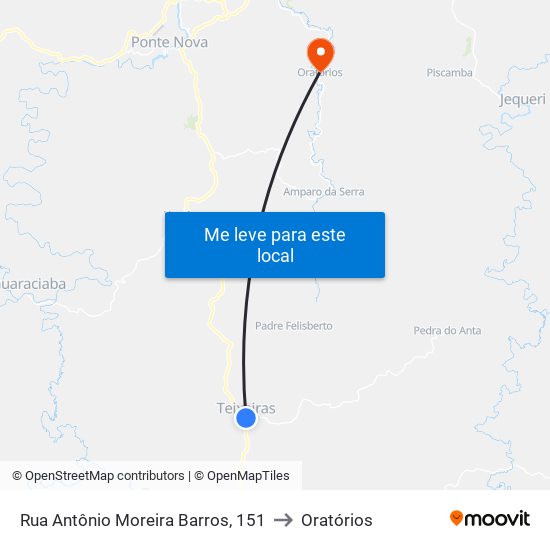 Rua Antônio Moreira Barros, 151 to Oratórios map