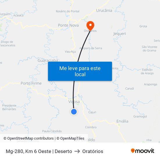 Mg-280, Km 6 Oeste | Deserto to Oratórios map