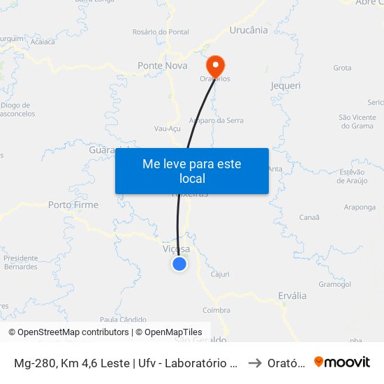 Mg-280, Km 4,6 Leste | Ufv - Laboratório De Celulose to Oratórios map