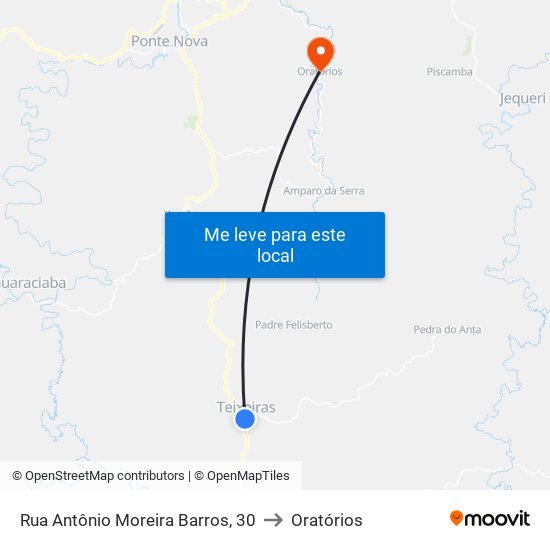 Rua Antônio Moreira Barros, 30 to Oratórios map