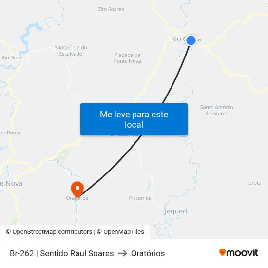 Br-262 | Sentido Raul Soares to Oratórios map