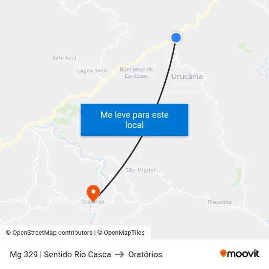 Mg 329 | Sentido Rio Casca to Oratórios map