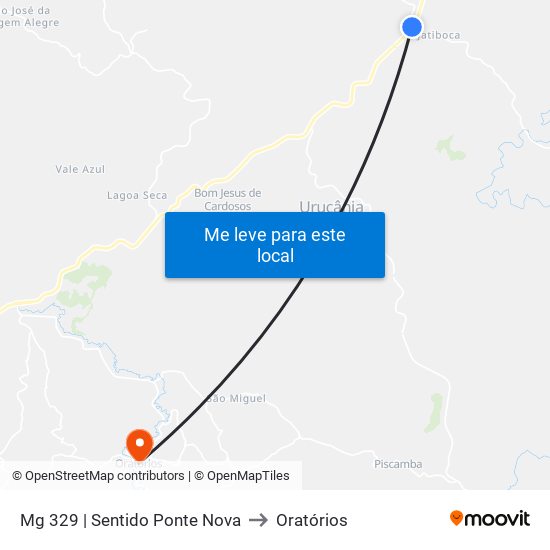 Mg 329 | Sentido Ponte Nova to Oratórios map