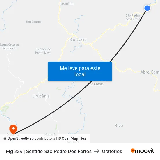Mg 329 | Sentido São Pedro Dos Ferros to Oratórios map