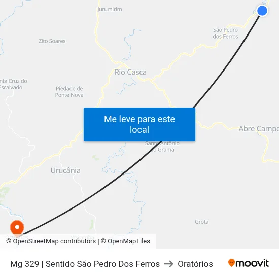 Mg 329 | Sentido São Pedro Dos Ferros to Oratórios map