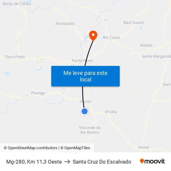 Mg-280, Km 11,3 Oeste to Santa Cruz Do Escalvado map