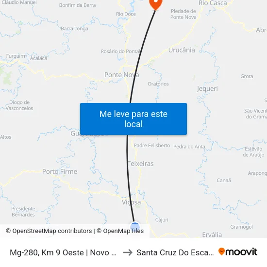 Mg-280, Km 9 Oeste | Novo Paraíso to Santa Cruz Do Escalvado map