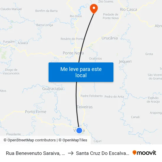 Rua Benevenuto Saraiva, 19 to Santa Cruz Do Escalvado map