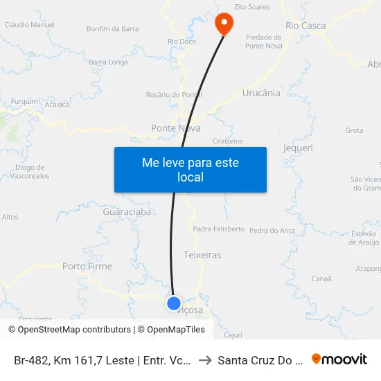 Br-482, Km 161,7 Leste | Entr. Vcs-165 Para Nobres to Santa Cruz Do Escalvado map