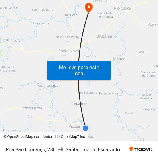 Rua São Lourenço, 286 to Santa Cruz Do Escalvado map