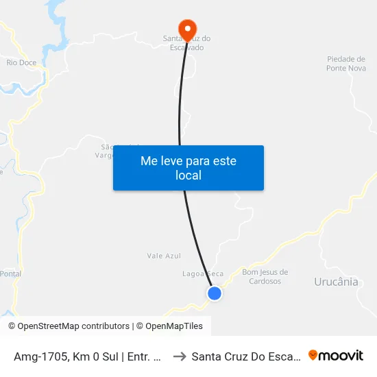 Amg-1705, Km 0 Sul | Entr. Mg-329 to Santa Cruz Do Escalvado map