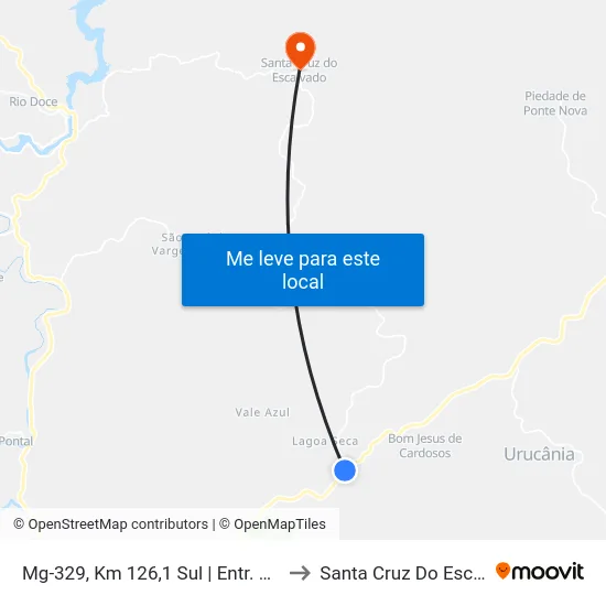 Mg-329, Km 126,1 Sul | Entr. Amg-1705 to Santa Cruz Do Escalvado map