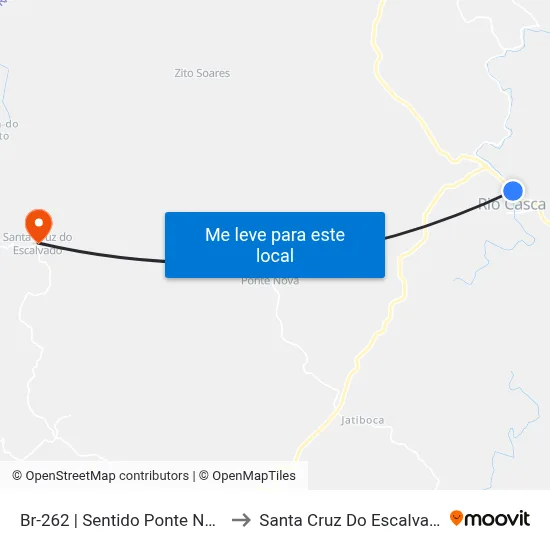 Br-262 | Sentido Ponte Nova to Santa Cruz Do Escalvado map