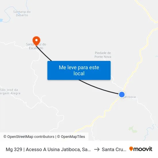 Mg 329 | Acesso A Usina Jatiboca, Santo Antônio Do Grama E Piedade De Ponte Nova to Santa Cruz Do Escalvado map