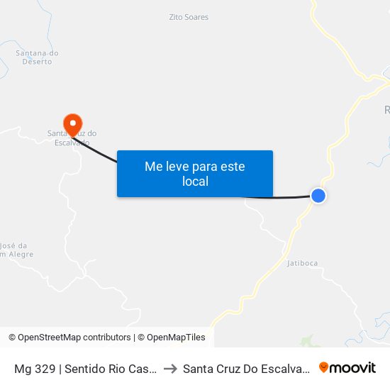 Mg 329 | Sentido Rio Casca to Santa Cruz Do Escalvado map