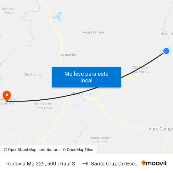 Rodovia Mg 329, 500 | Raul Soares Mg to Santa Cruz Do Escalvado map