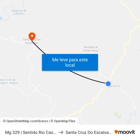 Mg 329 | Sentido Rio Casca to Santa Cruz Do Escalvado map