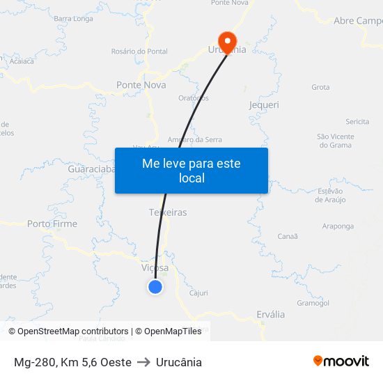 Mg-280, Km 5,6 Oeste to Urucânia map