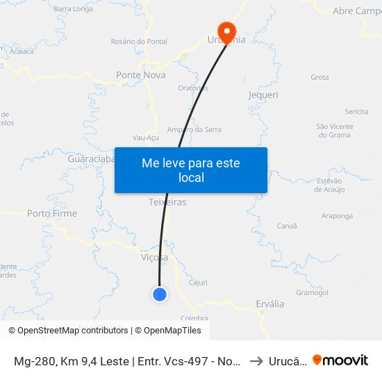 Mg-280, Km 9,4 Leste | Entr. Vcs-497 - Novo Paraíso to Urucânia map