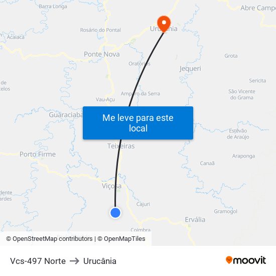 Vcs-497 Norte to Urucânia map