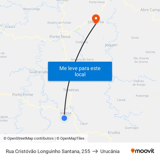 Rua Cristóvão Longuinho Santana, 255 to Urucânia map