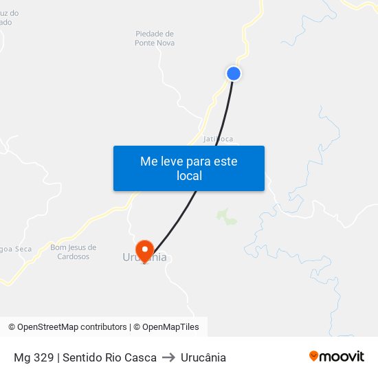 Mg 329 | Sentido Rio Casca to Urucânia map