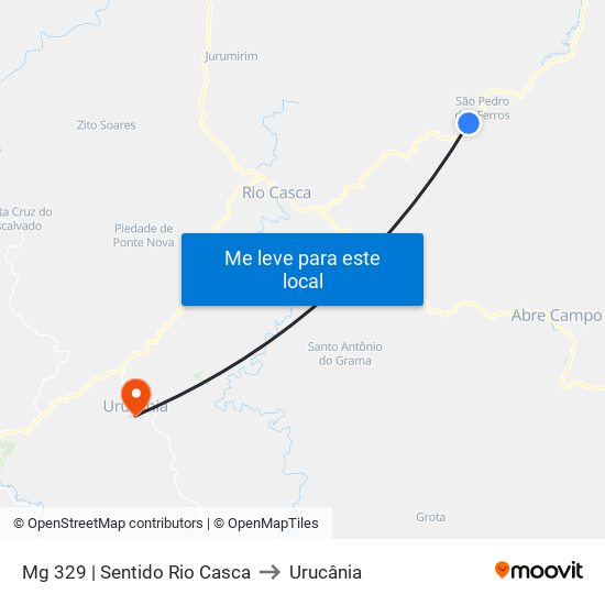 Mg 329 | Sentido Rio Casca to Urucânia map