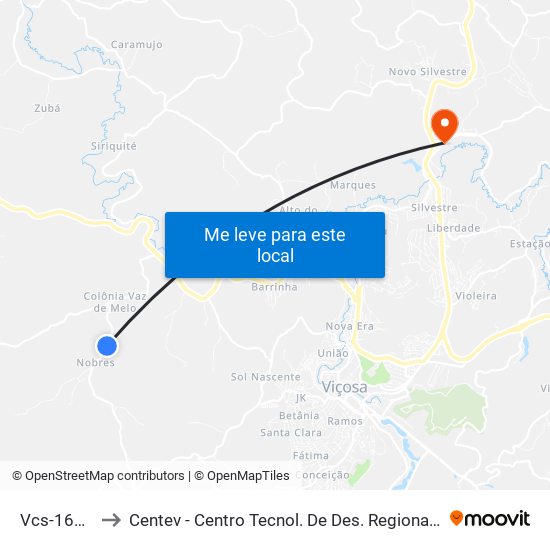 Vcs-165 Sul to Centev - Centro Tecnol. De Des. Regional De Viçosa map