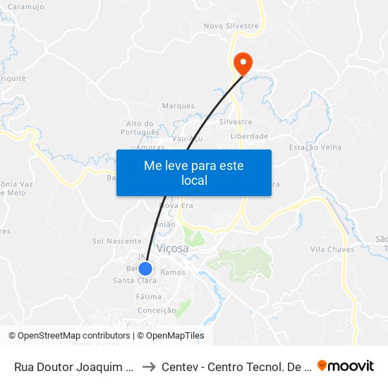 Rua Doutor Joaquim Fernandes Braga, 51 to Centev - Centro Tecnol. De Des. Regional De Viçosa map