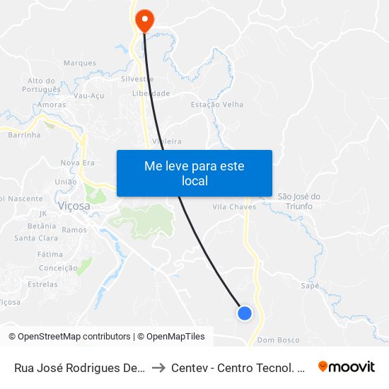 Rua José Rodrigues De Oliveira | Sentido Br-120 to Centev - Centro Tecnol. De Des. Regional De Viçosa map