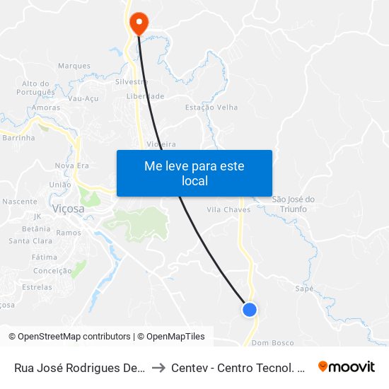 Rua José Rodrigues De Oliveira | Sentido Br-120 to Centev - Centro Tecnol. De Des. Regional De Viçosa map