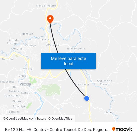 Br-120 Norte to Centev - Centro Tecnol. De Des. Regional De Viçosa map