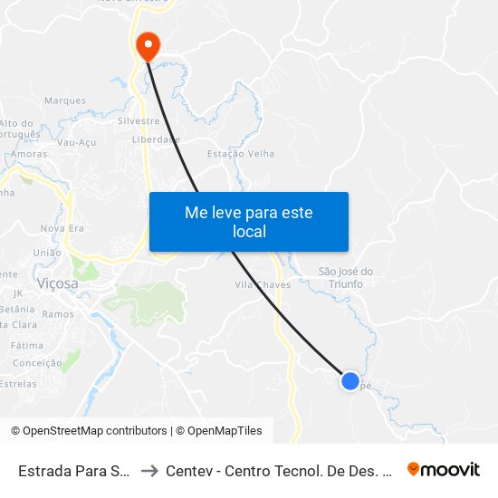 Estrada Para Sapé, Leste to Centev - Centro Tecnol. De Des. Regional De Viçosa map