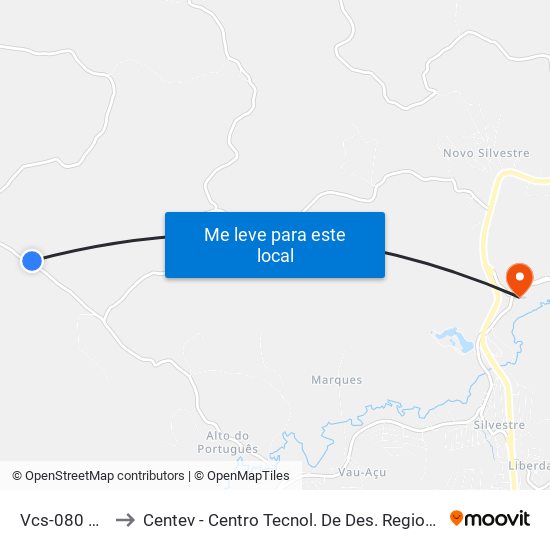 Vcs-080 Oeste to Centev - Centro Tecnol. De Des. Regional De Viçosa map