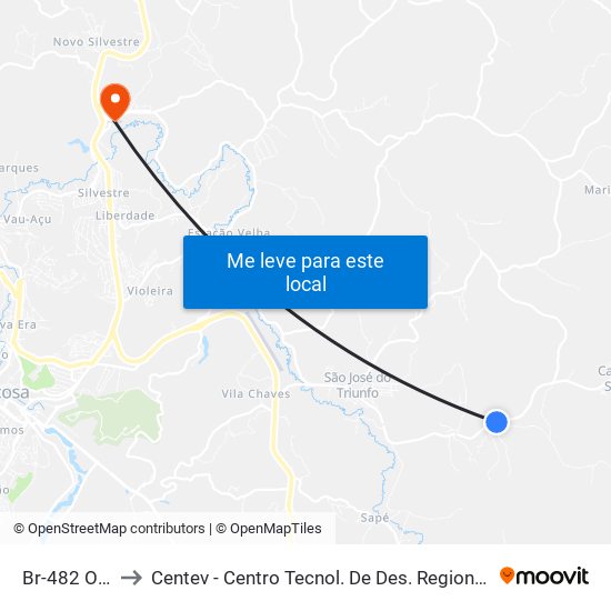 Br-482 Oeste to Centev - Centro Tecnol. De Des. Regional De Viçosa map