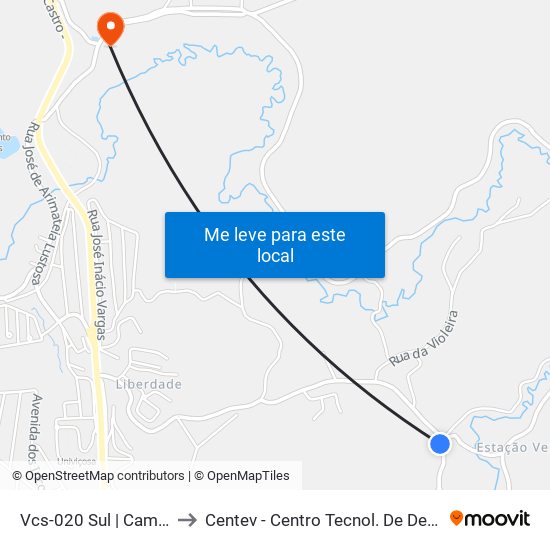 Vcs-020 Sul | Campo De Futebol to Centev - Centro Tecnol. De Des. Regional De Viçosa map