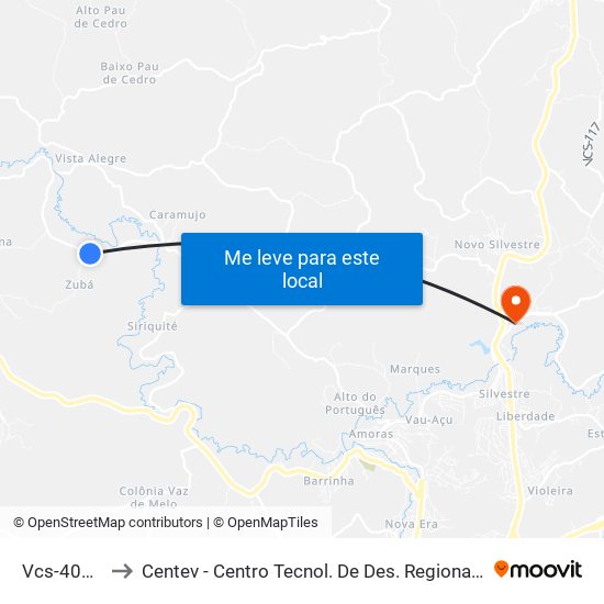 Vcs-409 Sul to Centev - Centro Tecnol. De Des. Regional De Viçosa map