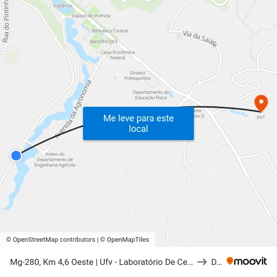 Mg-280, Km 4,6 Oeste | Ufv - Laboratório De Celulose to Dvt map