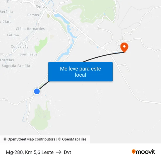 Mg-280, Km 5,6 Leste to Dvt map
