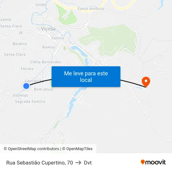Rua Sebastião Cupertino, 70 to Dvt map