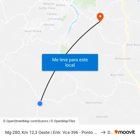 Mg-280, Km 12,3 Oeste | Entr. Vcs-396 - Ponto Final Do Paraíso to Dvt map