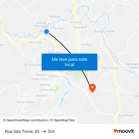 Rua São Tomé, 45 to Dvt map