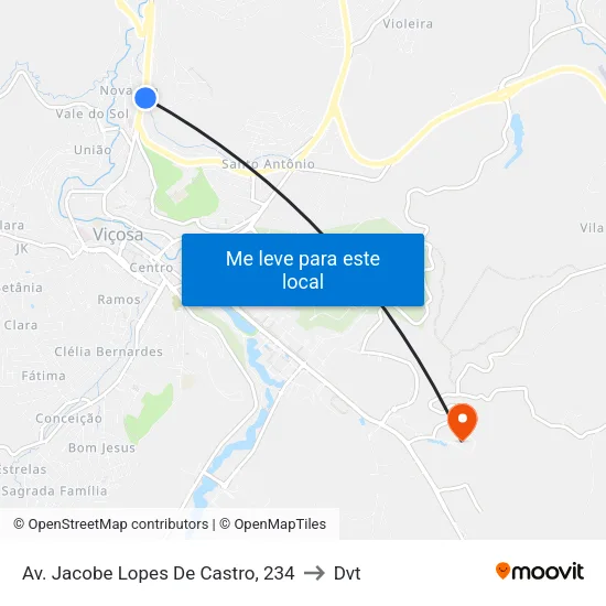 Av. Jacobe Lopes De Castro, 234 to Dvt map