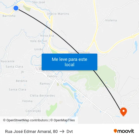 Rua José Edmar Amaral, 80 to Dvt map