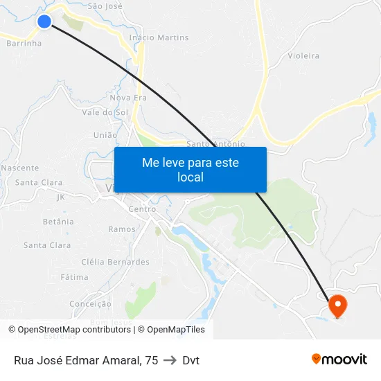 Rua José Edmar Amaral, 75 to Dvt map