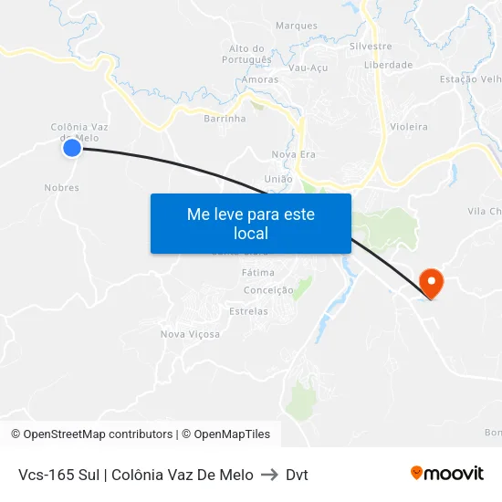 Vcs-165 Sul | Colônia Vaz De Melo to Dvt map