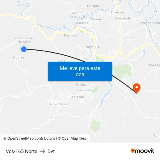 Vcs-165 Norte to Dvt map