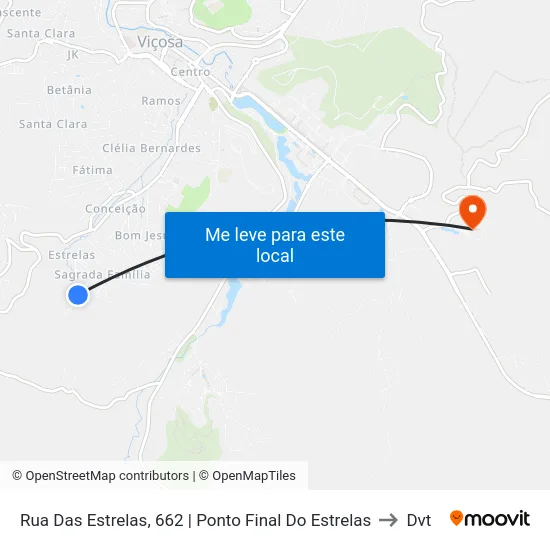 Rua Das Estrelas, 662 | Ponto Final Do Estrelas to Dvt map